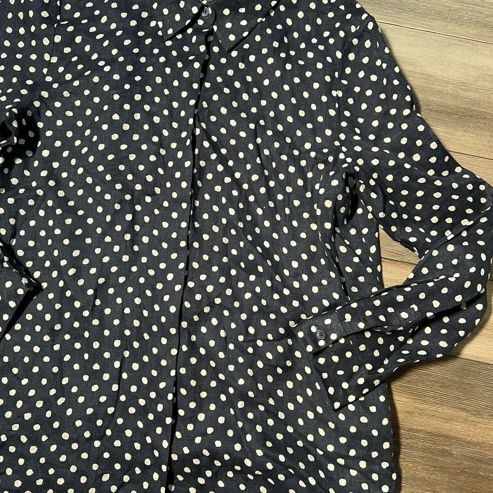 Lafayette 148 New‎ York Beautiful Fun Print 100% Linen Button Blouse- Large - Picture 2 of 7